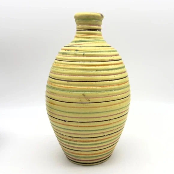 Italian Striped Beehive Pottery Vase Ribbed Alvino Bagni Style Handmade Italy - Picture 4 of 14